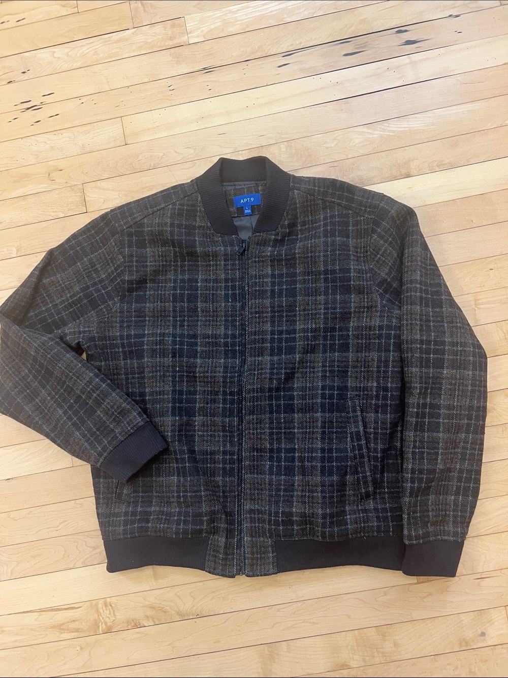 Apt. 9 Men's Brown and Tan Thick Plaid Bomber Jacket